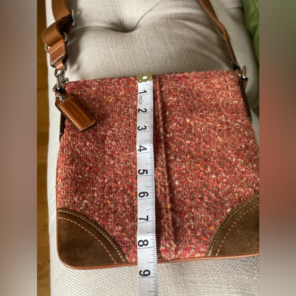 SOLD! AUTHENTIC COACH CROSSBODY HOBO SHOULDER WOOL LEATHER TRIM FRONT POCKET - Picture 11 of 11